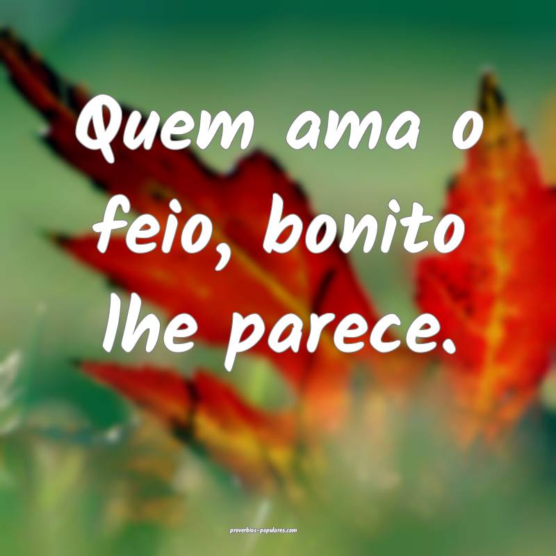 Quem ama o feio, bonito lhe parece. 
...