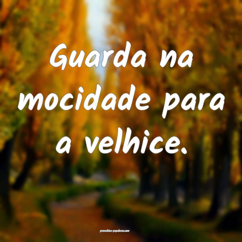 Guarda na mocidade para a velhice.
 ...