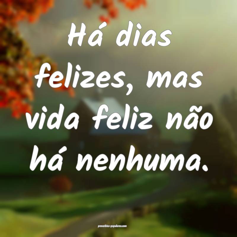 Há dias felizes, mas vida feliz não há nenhuma.
...