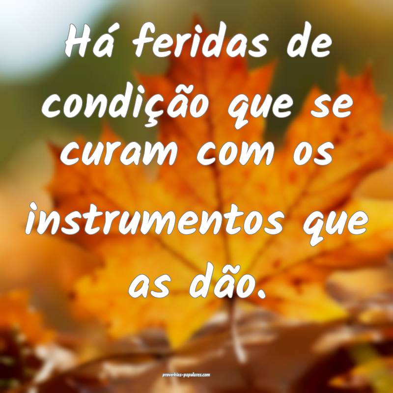 Há feridas de condição que se curam com os instrumentos que as dão...