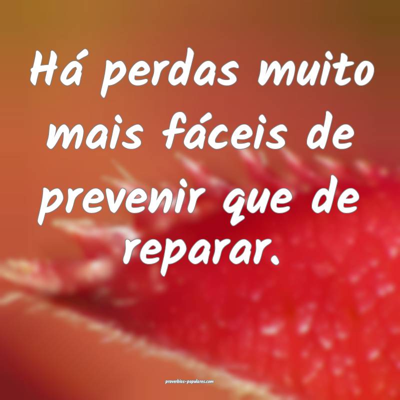 Há perdas muito mais fáceis de prevenir que de reparar.
...