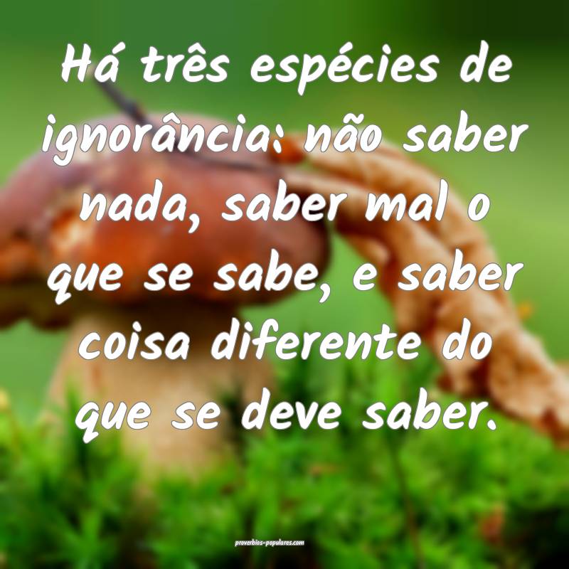 Há três espécies de ignorância: não saber nada, saber mal o que s...