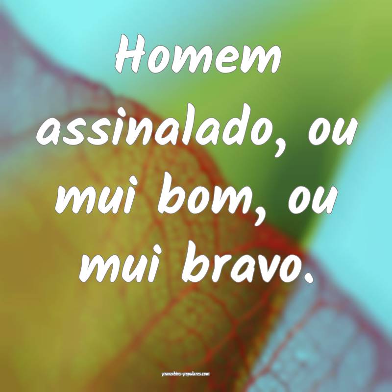 Homem assinalado, ou mui bom, ou mui bravo.
...