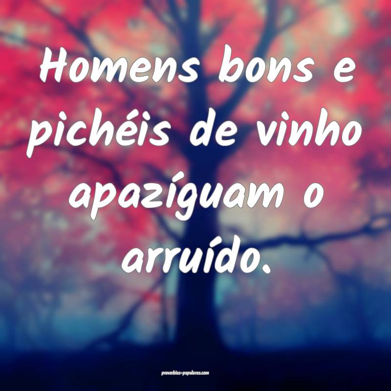 Homens bons e pichéis de vinho apazíguam o arruído.
...