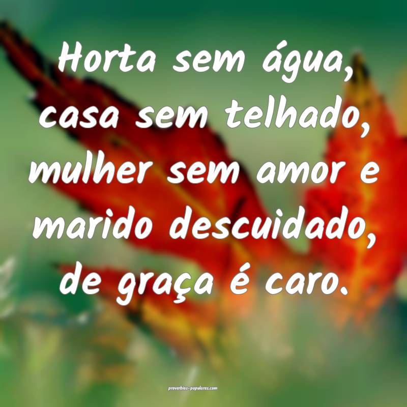 Horta sem água, casa sem telhado, mulher sem amor e marido descuidado...