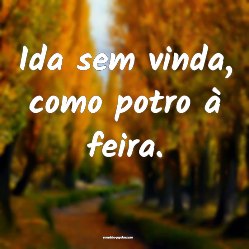 Ida sem vinda, como potro à feira.
 ...