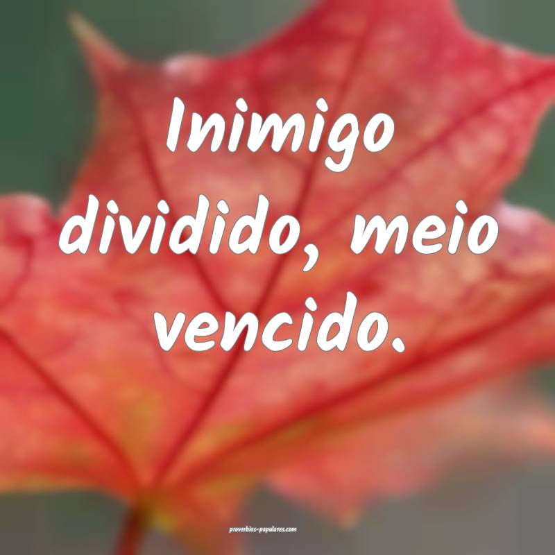 Inimigo dividido, meio vencido.
...