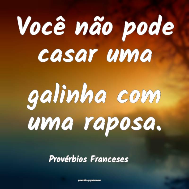Você não pode casar uma galinha com uma raposa.
...