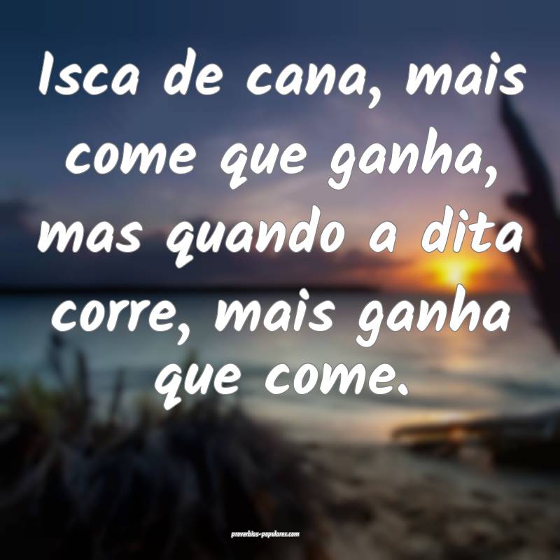 Isca de cana, mais come que ganha, mas quando a dita corre, mais ganha...
