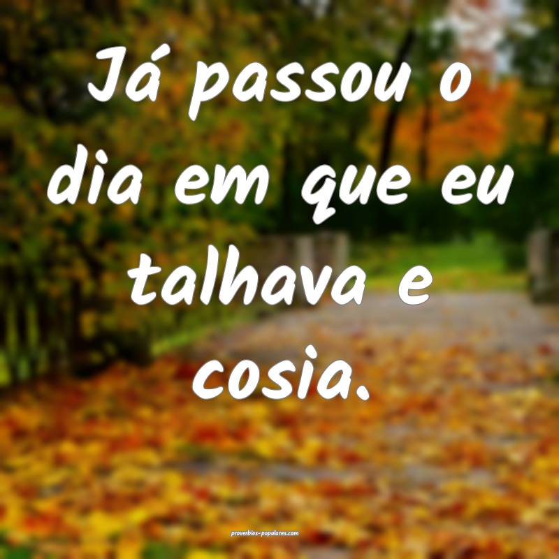 Já passou o dia em que eu talhava e cosia.
 ...