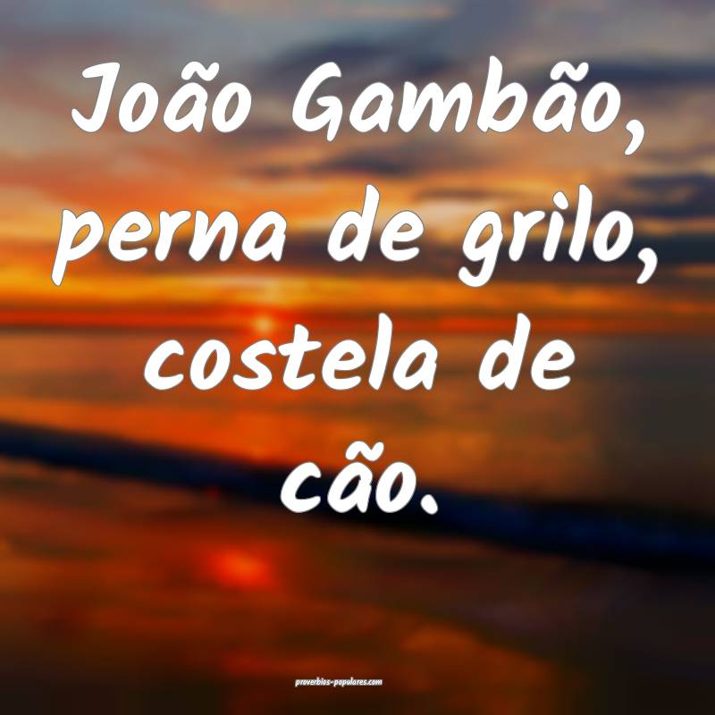 João Gambão, perna de grilo, costela de cão.
...