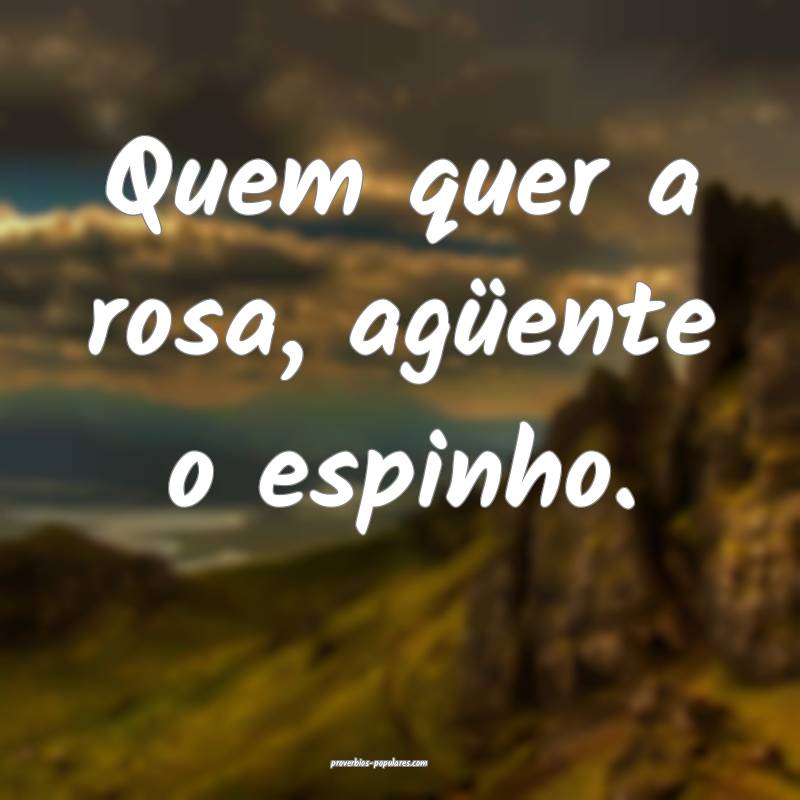 Quem quer a rosa, agüente o espinho. 
...
