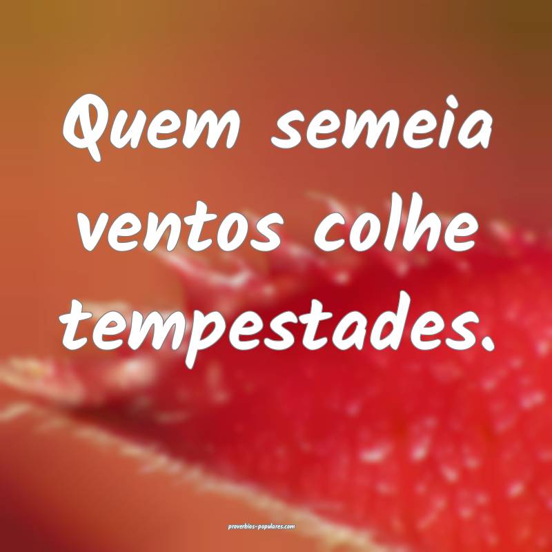 Quem semeia ventos colhe tempestades. 
 ...