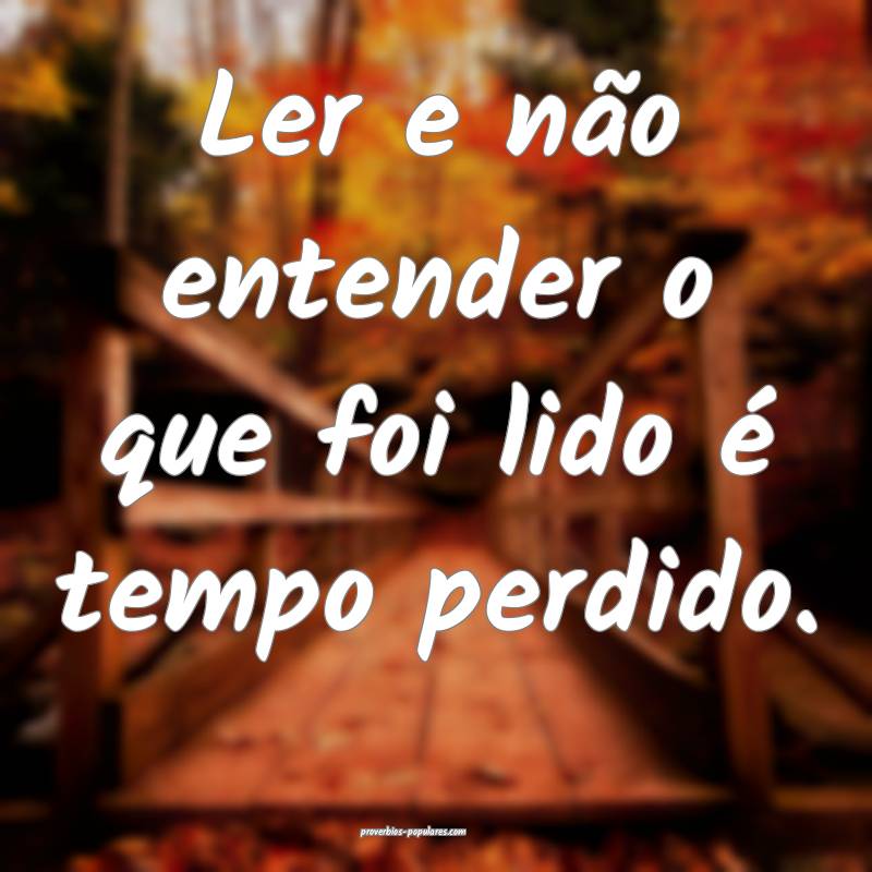 Ler e não entender o que foi lido é tempo perdid ...
