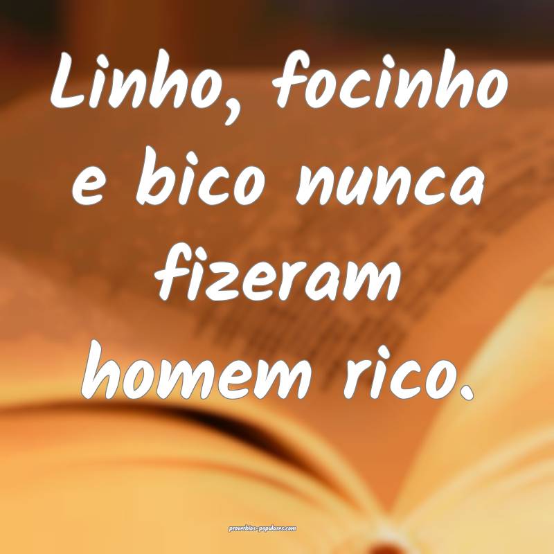 Linho, focinho e bico nunca fizeram homem rico.
 ...