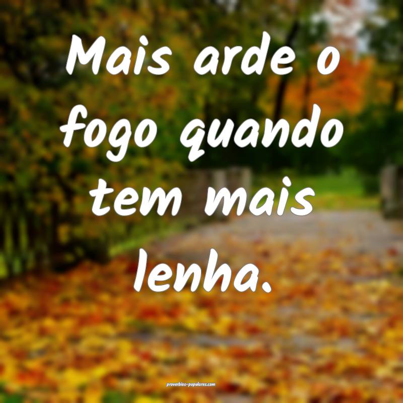 Mais arde o fogo quando tem mais lenha.
...