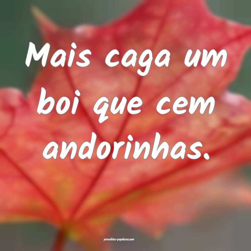 Mais caga um boi que cem andorinhas.
 ...