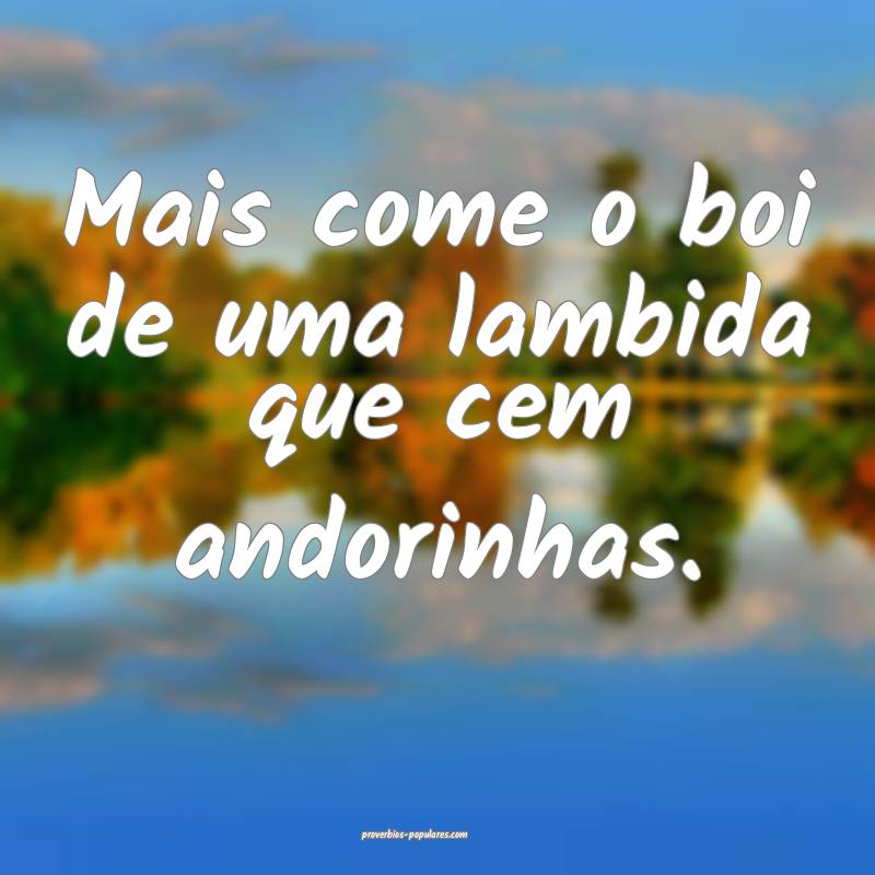 Mais come o boi de uma lambida que cem andorinhas.
...