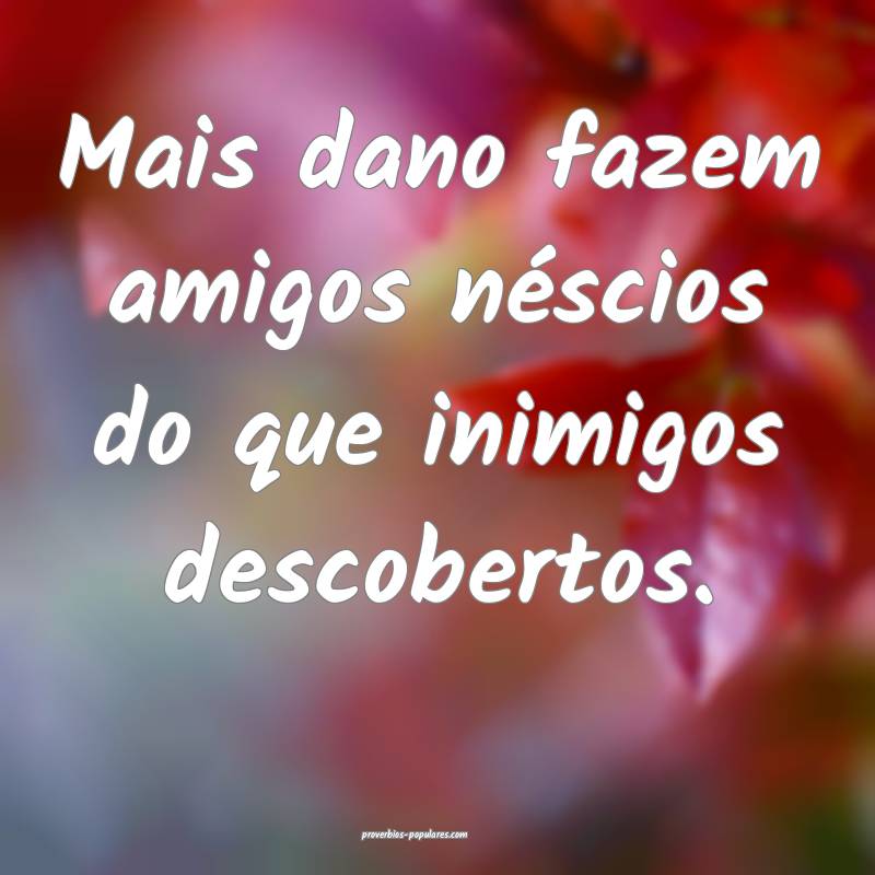 Mais dano fazem amigos néscios do que inimigos descobertos.
...
