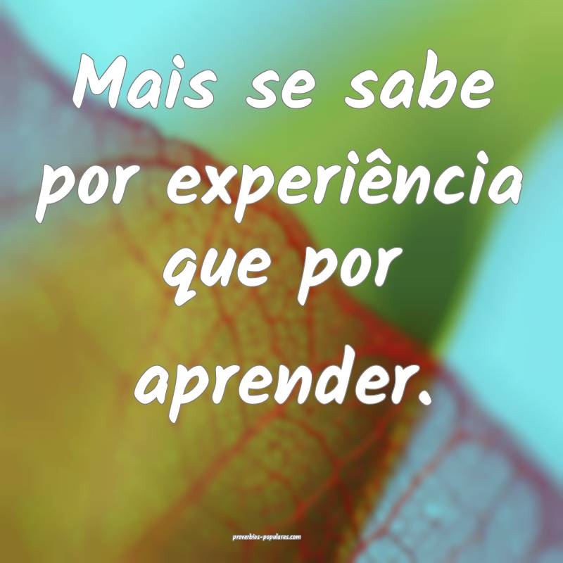 Mais se sabe por experiência que por aprender.
 ...