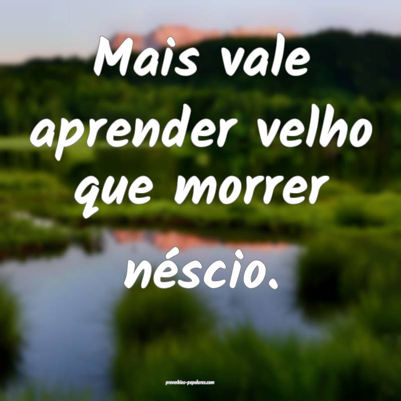 Mais vale aprender velho que morrer néscio.
...