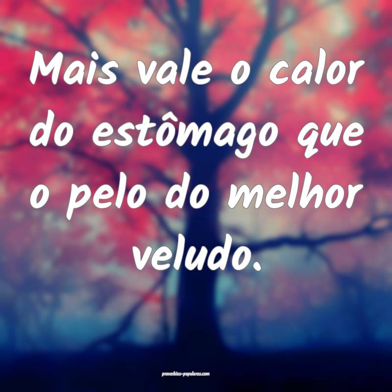 Mais vale o calor do estômago que o pelo do melhor veludo.
...