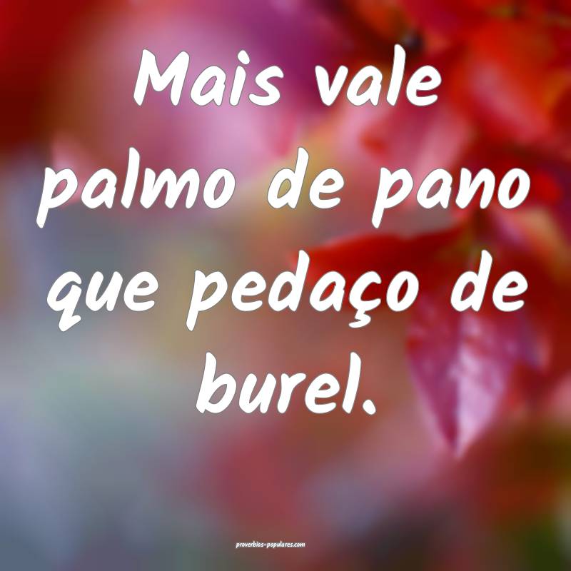 Mais vale palmo de pano que pedaço de burel.
 ...