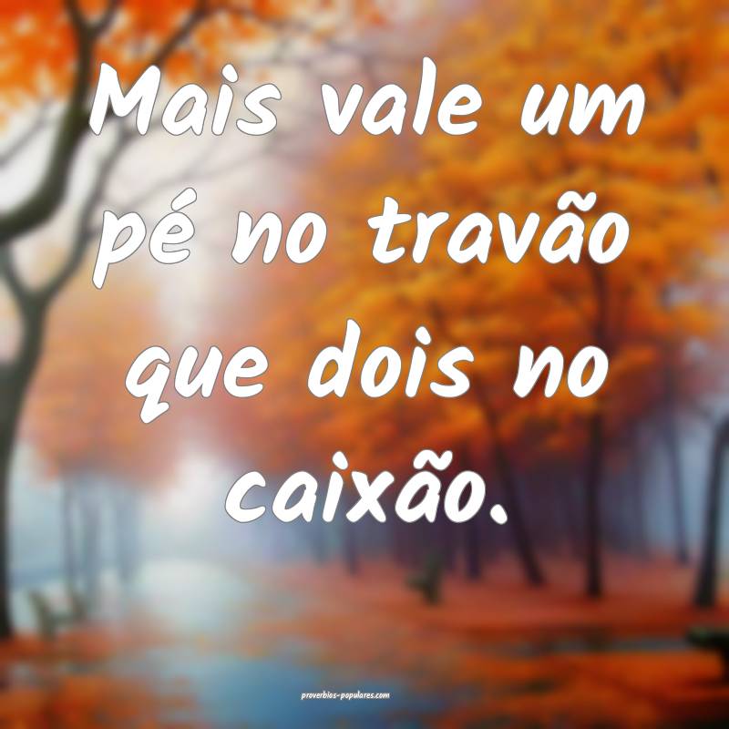 Mais vale um pé no travão que dois no caixão.
 ...
