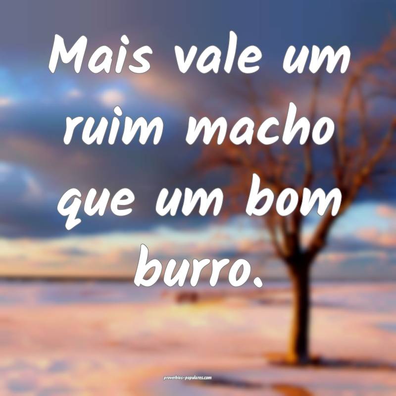 Mais vale um ruim macho que um bom burro.
...