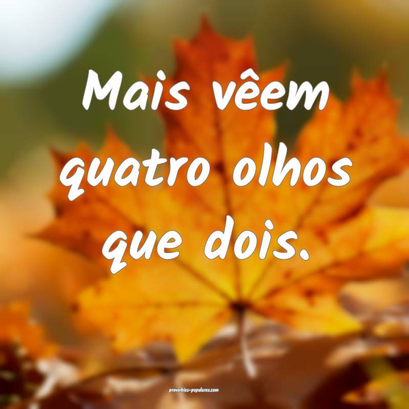 Mais vêem quatro olhos que dois.
...
