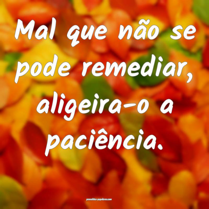 Mal que não se pode remediar, aligeira-o a paciê ...