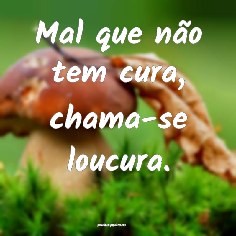 Mal que não tem cura, chama-se loucura.
...