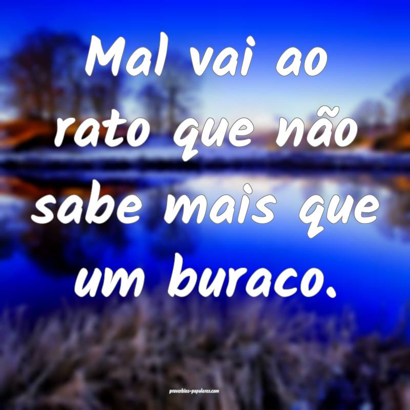 Mal vai ao rato que não sabe mais que um buraco.
...