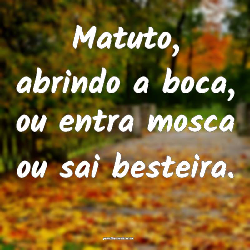 Matuto, abrindo a boca, ou entra mosca ou sai besteira.
...