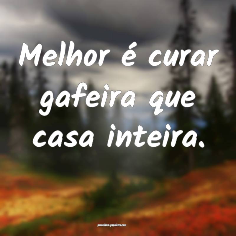 Melhor é curar gafeira que casa inteira.
 ...