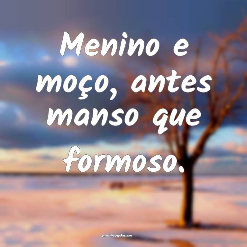 Menino e moço, antes manso que formoso.
...