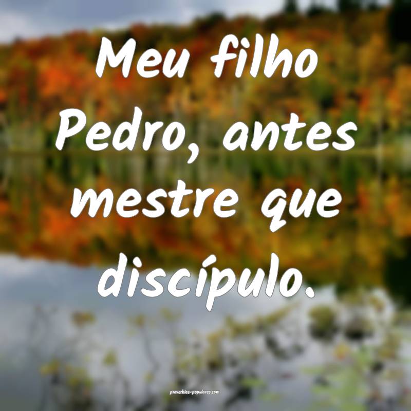 Meu filho Pedro, antes mestre que discípulo.
...