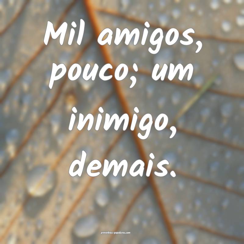 Mil amigos, pouco; um inimigo, demais.
 ...