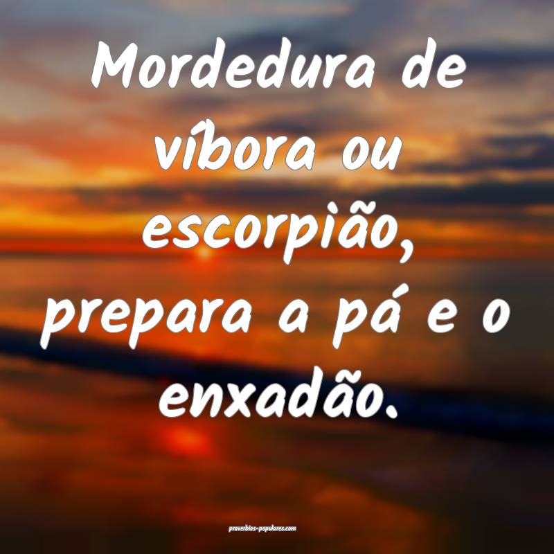 Mordedura de víbora ou escorpião, prepara a pá e o enxadão.
...