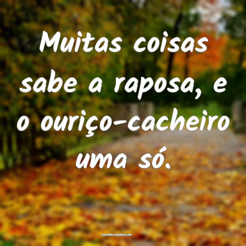 Muitas coisas sabe a raposa, e o ouriço-cacheiro uma só.
...