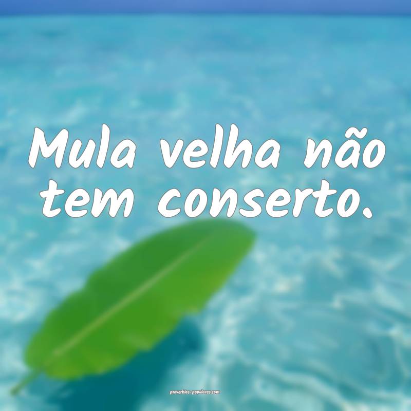 Mula velha não tem conserto.
...