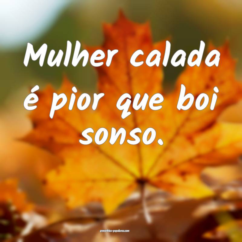 Mulher calada é pior que boi sonso.
...