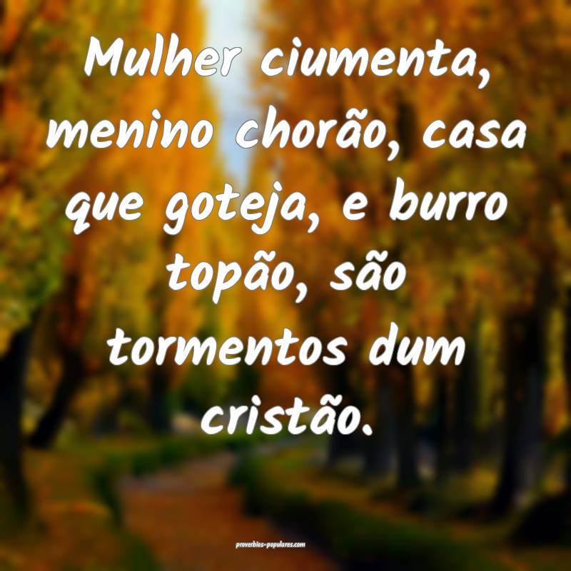 Mulher ciumenta, menino chorão, casa que goteja, e burro topão, são...