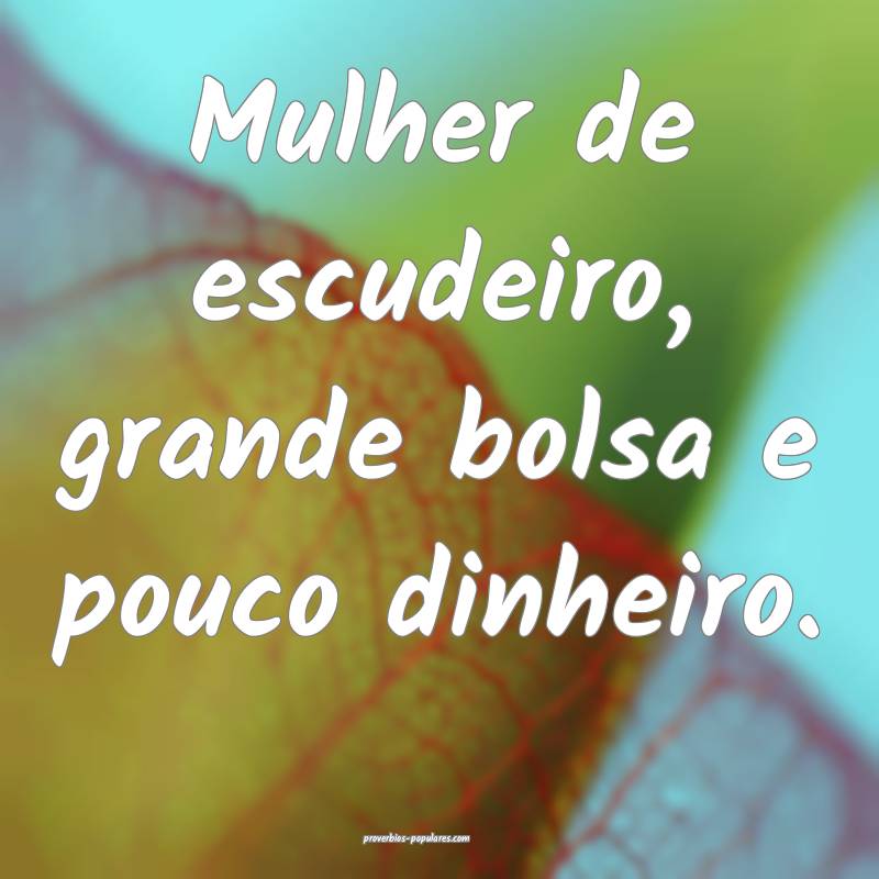Mulher de escudeiro, grande bolsa e pouco dinheiro.
...