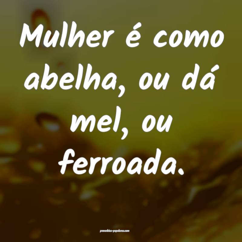 Mulher é como abelha, ou dá mel, ou ferroada.
...
