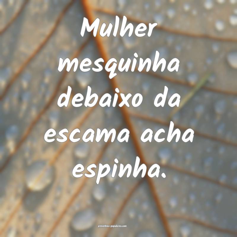 Mulher mesquinha debaixo da escama acha espinha.
 ...
