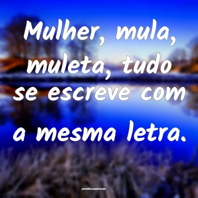 Mulher, mula, muleta, tudo se escreve com a mesma letra.
...