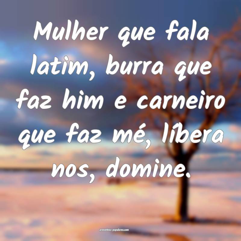 Mulher que fala latim, burra que faz him e carneiro que faz mé, líbe...