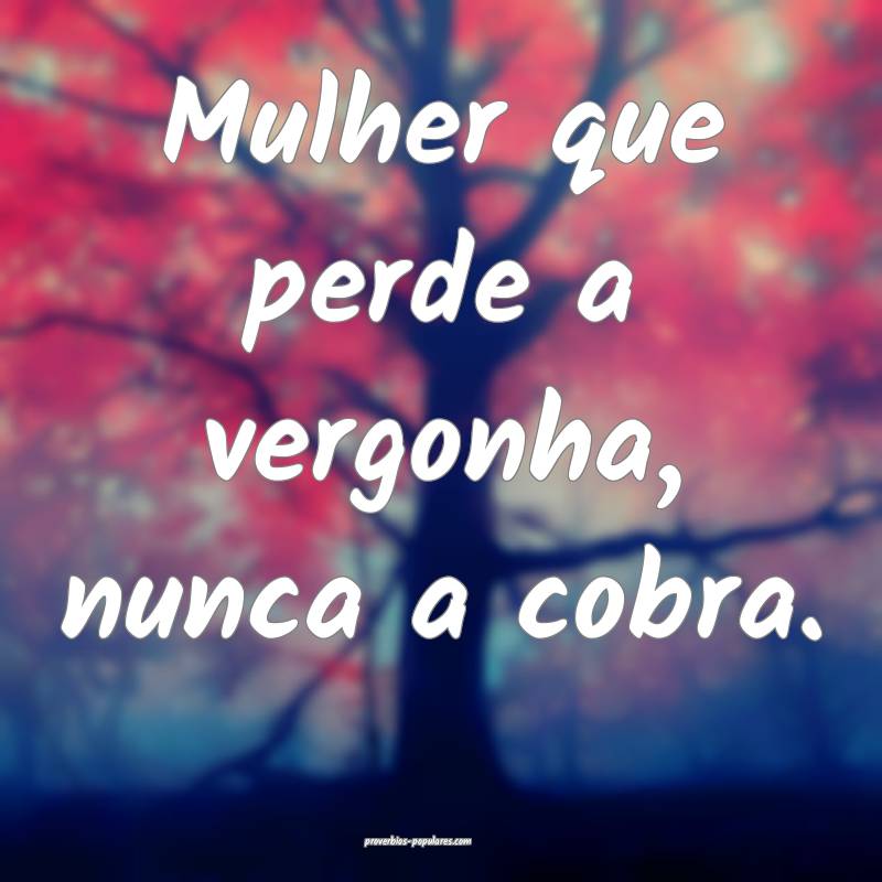Mulher que perde a vergonha, nunca a cobra.
...