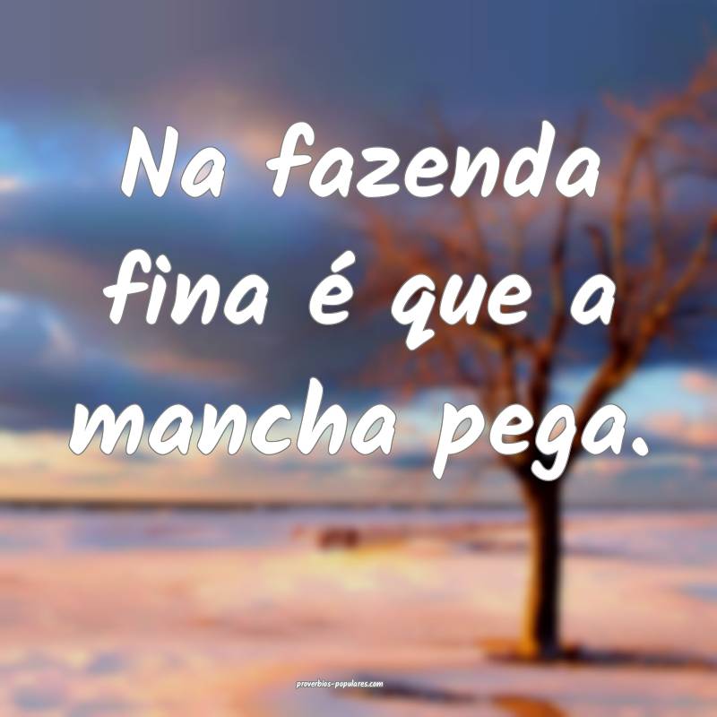 Na fazenda fina é que a mancha pega.
...